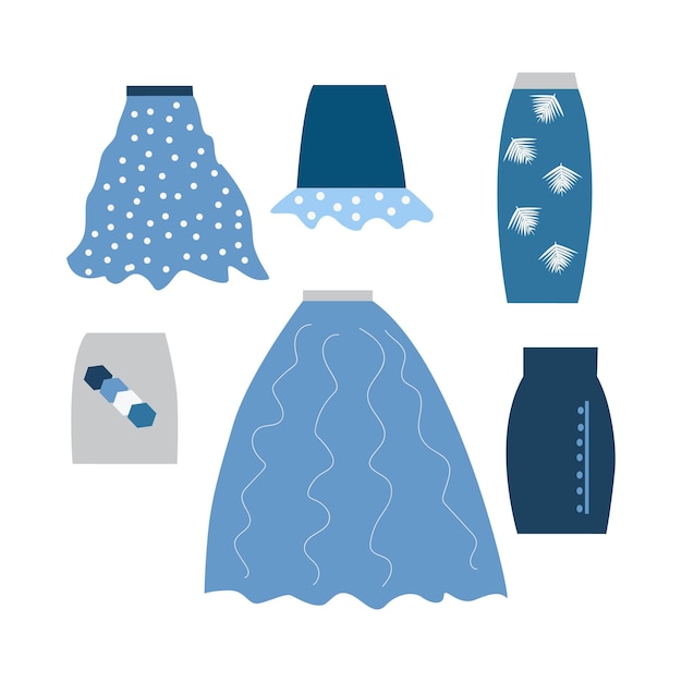 Blue woman skirt vector cartoon set icon Vector illustration