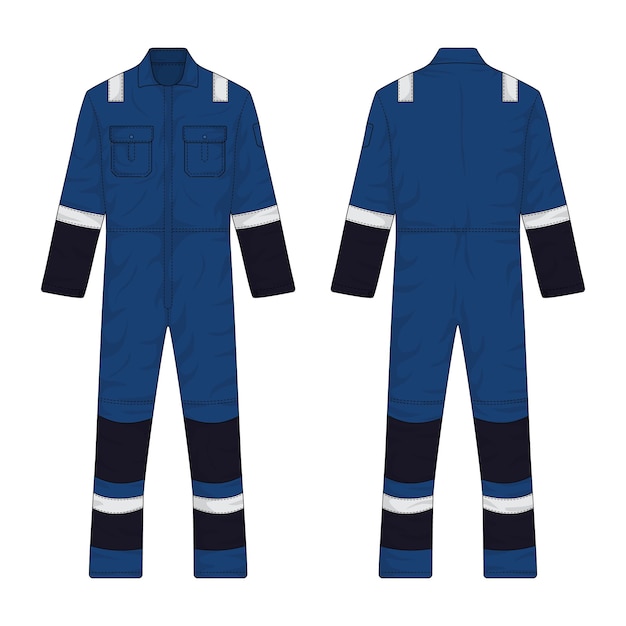 blue workwear mockup front and back view vector illustration