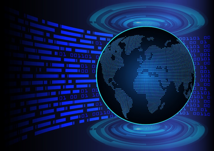 वेक्टर blue world map cyber circuit board future technology