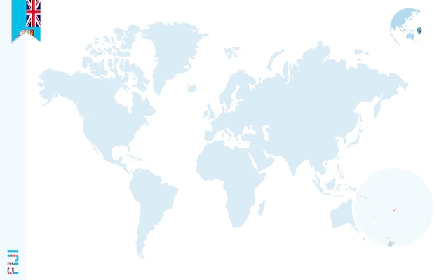 フィジーを拡大した青い世界地図