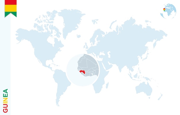 ギニアを拡大した青い世界地図