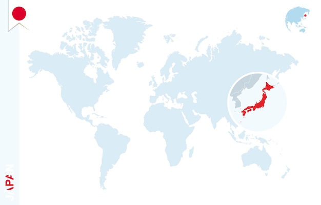 日本を拡大した青い世界地図