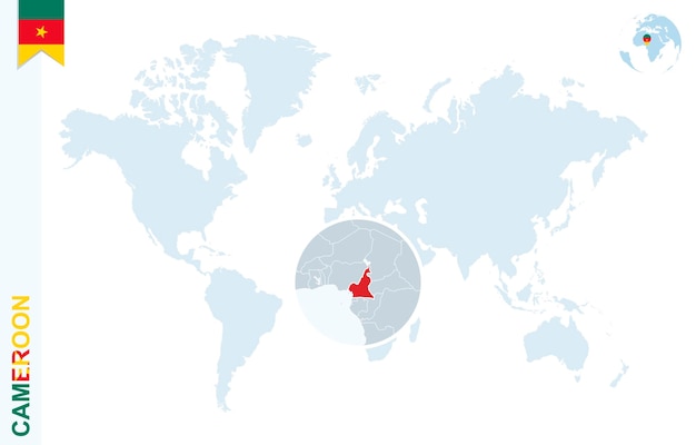 カメルーンで拡大した青い世界地図