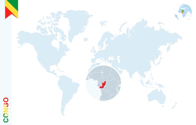 콩고에 확대와 함께 파란색 세계 지도