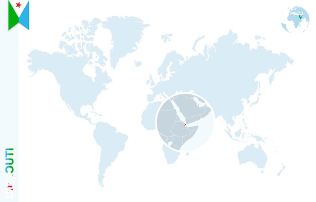 ジブチを拡大した青い世界地図