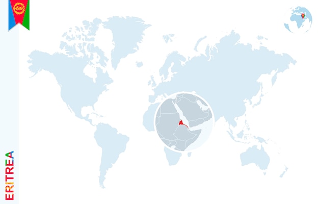 エリトリアを拡大した青い世界地図