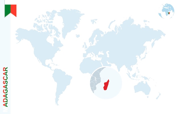 마다가스카르에 확대와 함께 파란색 세계 지도