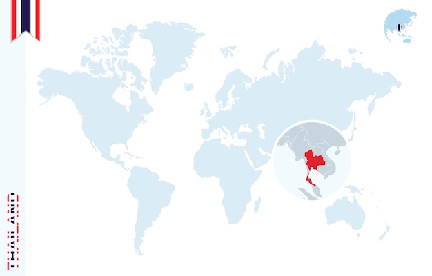 Голубая карта мира с увеличением таиланда