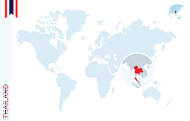 Голубая карта мира с увеличением Таиланда