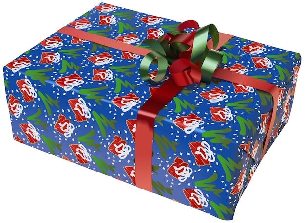 Vector blue wrapped christmas present with redgreen bow