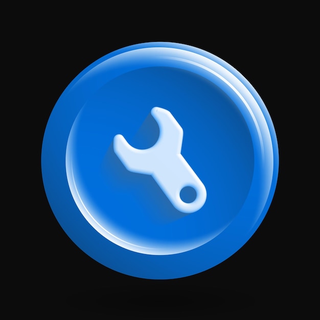 Blue Wrench Settings Icon 3D Design for Isolated Button Vector illustration