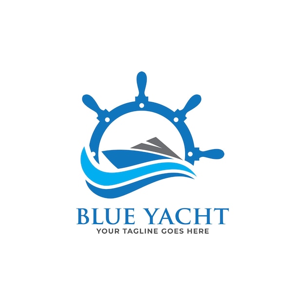 Vector blue yacht club logo sea or ocean trip adventure concept symbol