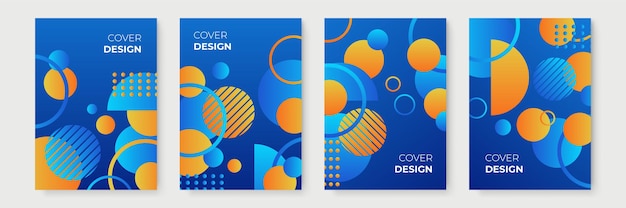 Blue and yellow abstract gradient geometric cover designs, trendy brochure templates, colorful futuristic posters. Vector illustration