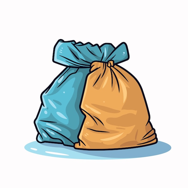 A blue and a yellow bag of garbage