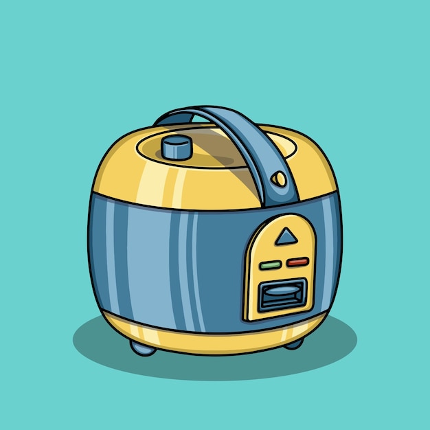 blue and yellow cute rice cooker illustration