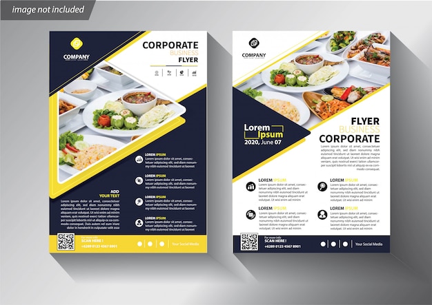 Blue and yellow flyer template for brochure corporate