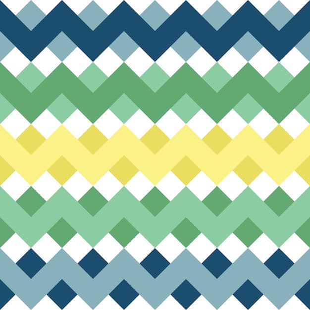 ベクトル 青黄緑と白のジグザグのシームレスなパターン ビジネス パンフレット カードウェブサイト テンプレートの幾何学的な背景海ビーチ夏デザイン 70 年代モチーフ明確なグラフィック アート ベクトル図