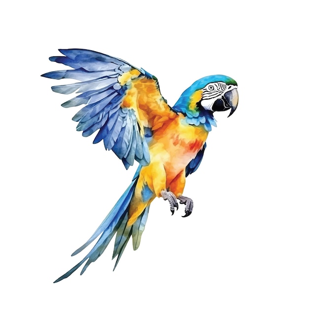 Blue and yellow Macaw watercolor paint