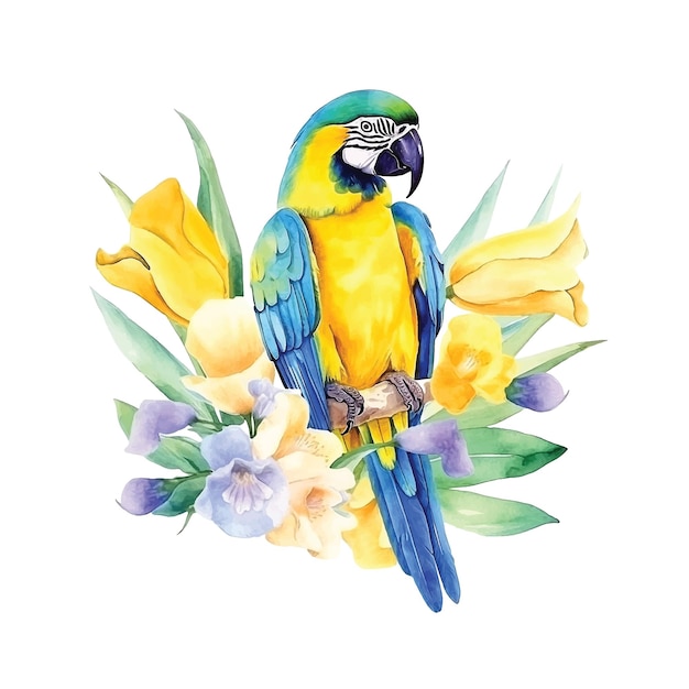 青と黄色のコンゴウインコの水彩絵の具