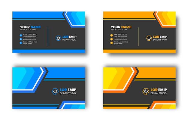 Blue and yellow modern creative business card design template