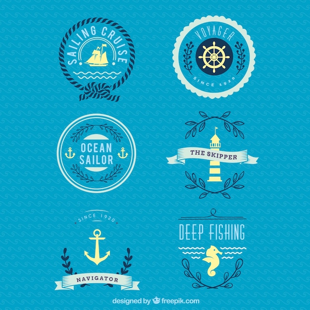 Blue and yellow nautical badges