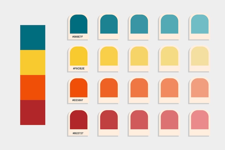 Vector blue yellow orange red color palette warm colors catalog design and edit idea colour matching