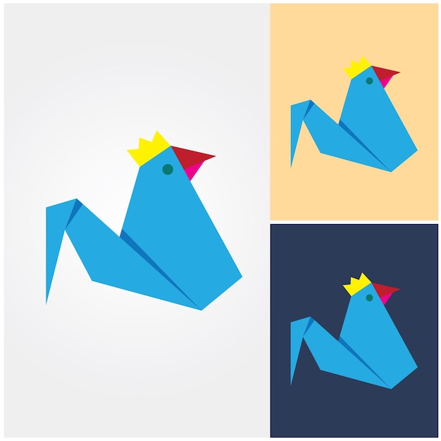 A blue and yellow paper bird with a crown on it.