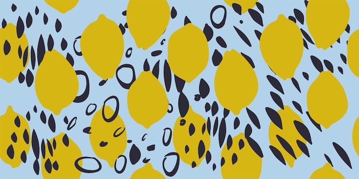 Vector a blue and yellow pattern with black and white lemons.