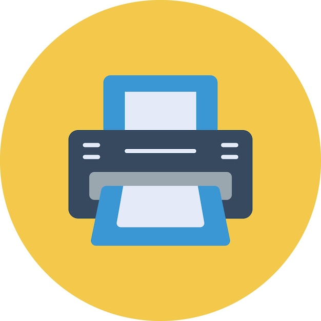 a blue and yellow picture of a printer with a blue and yellow background