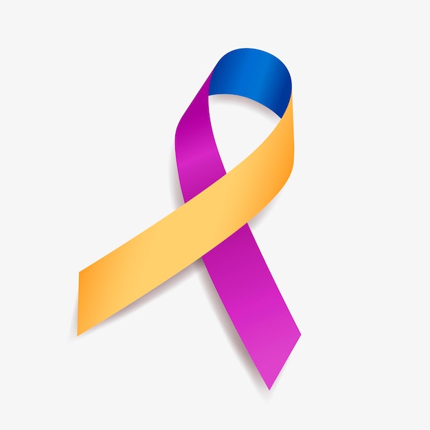 Vector blue, yellow, and purple ribbon awareness month bladder cancer. isolated on white background. vector  illustration.