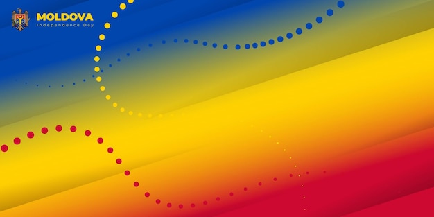 blue yellow and red abstract background with colored dots design for moldova independence day