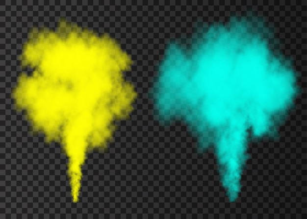 透明な背景に分離された青黄色の煙バースト