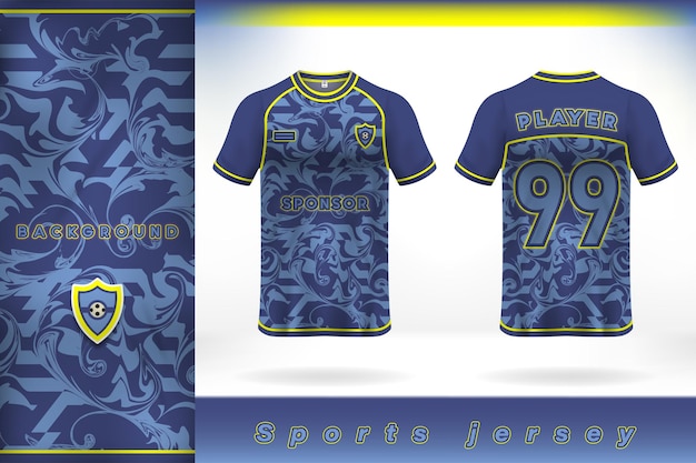 Blue yellow sports jersey template design