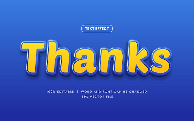 Blue and yellow thanks realistic editable text effect