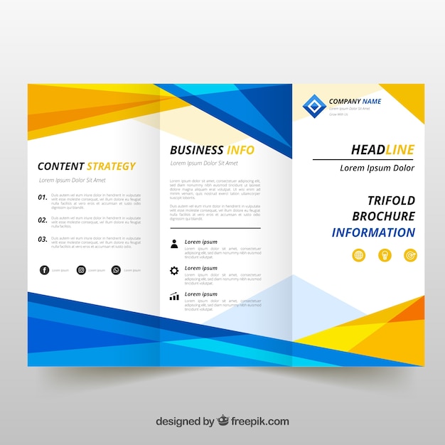 Blue and yellow trifold brochure