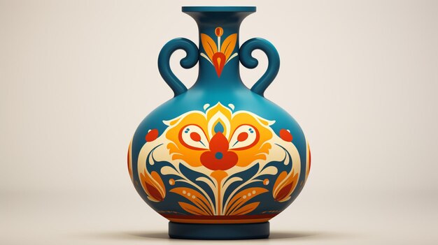 Vector a blue and yellow vase with a design on the bottom