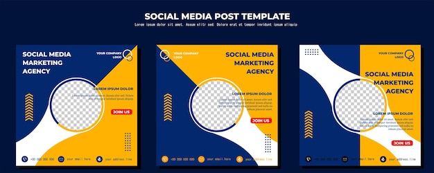 Blu e giallo vector social media post template illustrazione e testo di arte vettoriale
