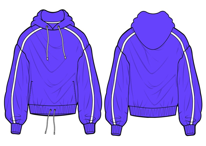 Premium Vector | A blue zip up hoodie with the front and back of the front.