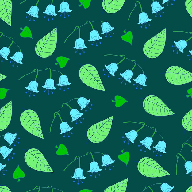 Bluebells flowers and leaves seamless pattern