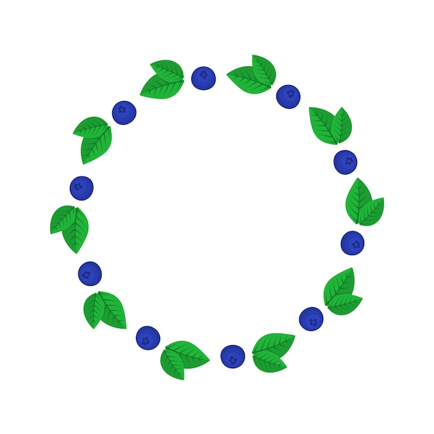 Blueberries round flat frame on white background