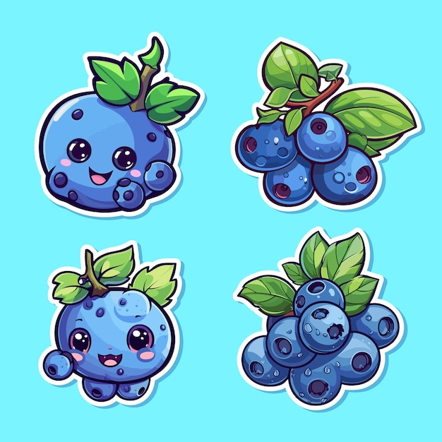 blueberries sticker cool colors kawaii clip art illustration