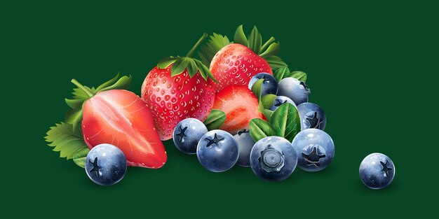 Vector blueberries and strawberries