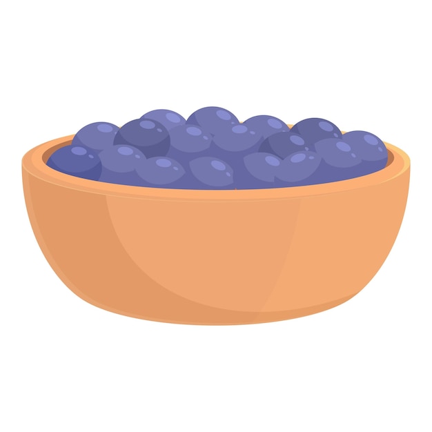 Vettore icona della ciotola di mirtilli vettore cartone animato cibo di frutta natura blu