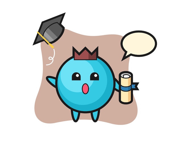 Vector blueberry cartoon throwing the hat at graduation