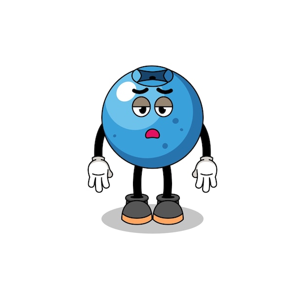 Blueberry cartoon with fatigue gesture