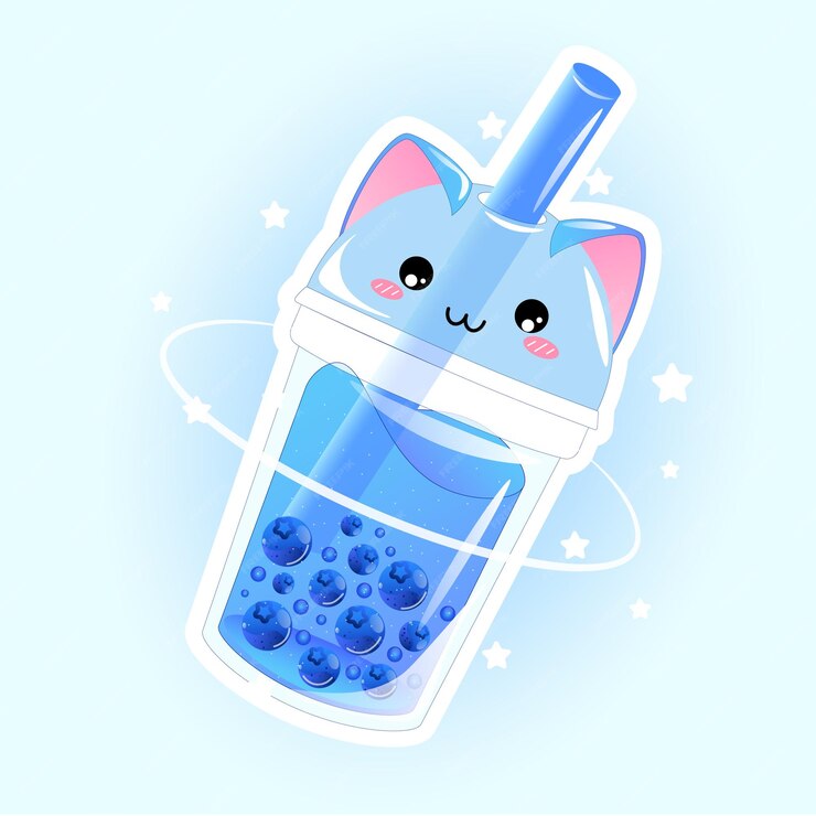 Premium Vector | Blueberry cat bubble tea