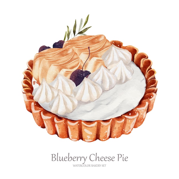 Blueberry cheese pie watercolor vector element design