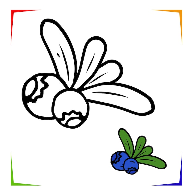 Blueberry Coloring Page Vector Educational worksheet, раскрашенный по образцу Игра Paint для детей дошкольного возраста