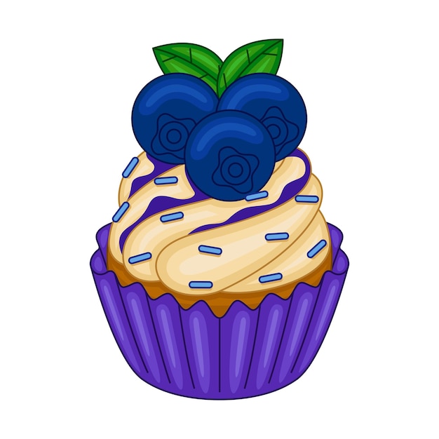 Vector blueberry cupcake in vector illustration