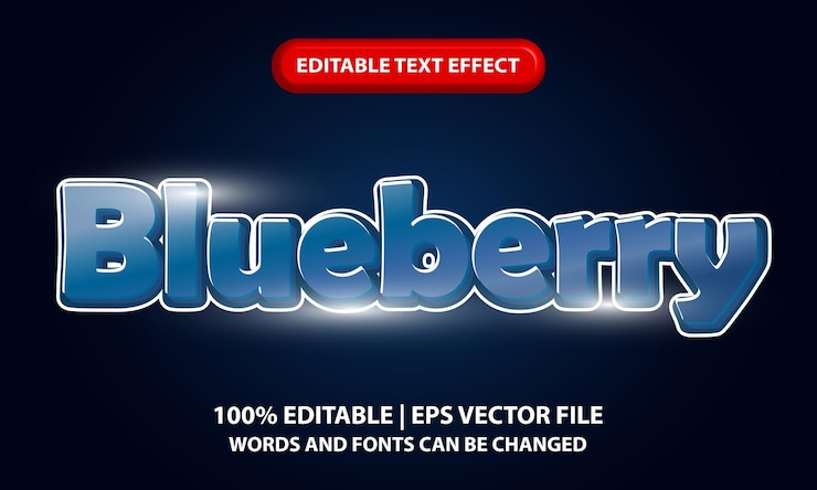 Vector blueberry editable 3d text effect template - fresh blueberry theme 3d lettering on dark background
